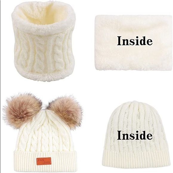 White Winter Girls & Boys Warm Hats Set; Toddler Scarf Set - Picture 3 of 5
